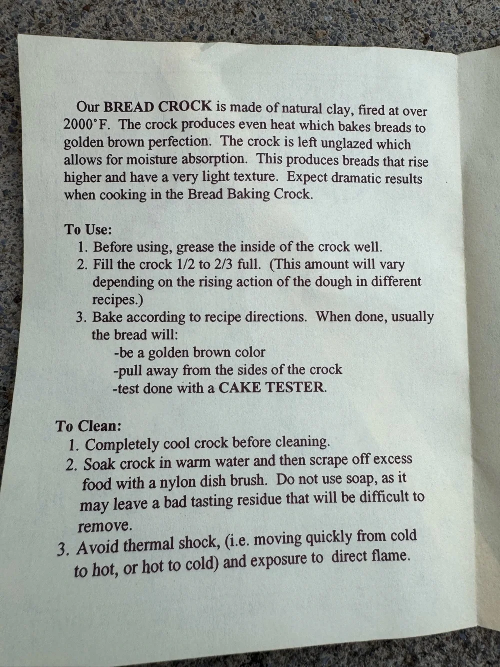Vintage 1992 Pampered Chef Stoneware Bread Baking Crock USA Box Recipe